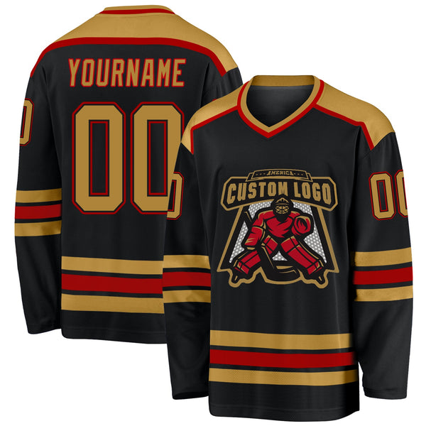 Custom Hockey Jersey - Black Old Gold-Red