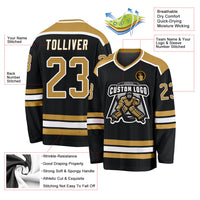 Custom Hockey Jersey - Black Old Gold-White