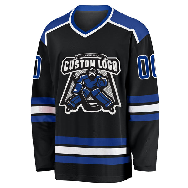Custom Hockey Jersey - Black Royal-White