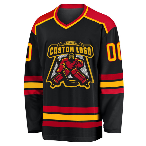 Custom Hockey Jersey - Black Gold-Red