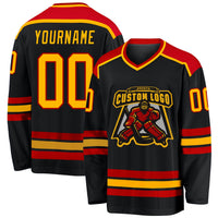 Custom Hockey Jersey - Black Gold-Red