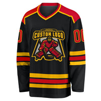 Custom Hockey Jersey - Black Red-Gold