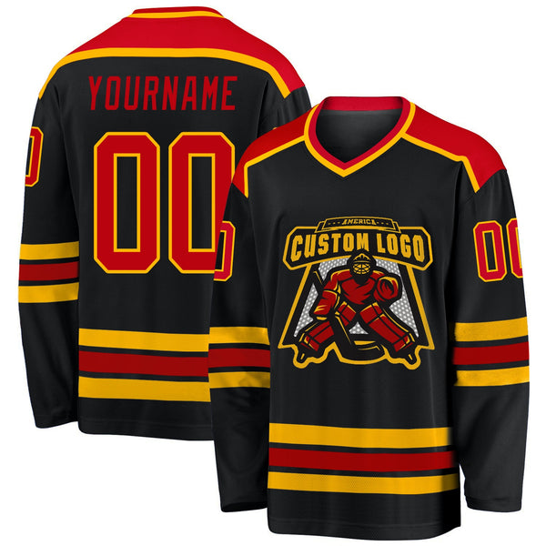 Custom Hockey Jersey - Black Red-Gold