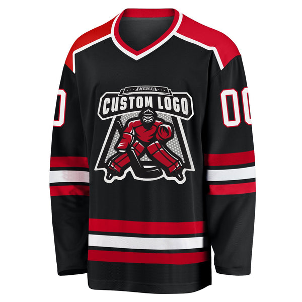 Custom Hockey Jersey - Black White-Red