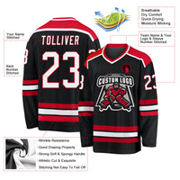Custom Hockey Jersey - Black White-Red