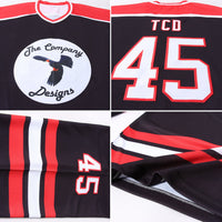 Custom Hockey Jersey - Black White-Red