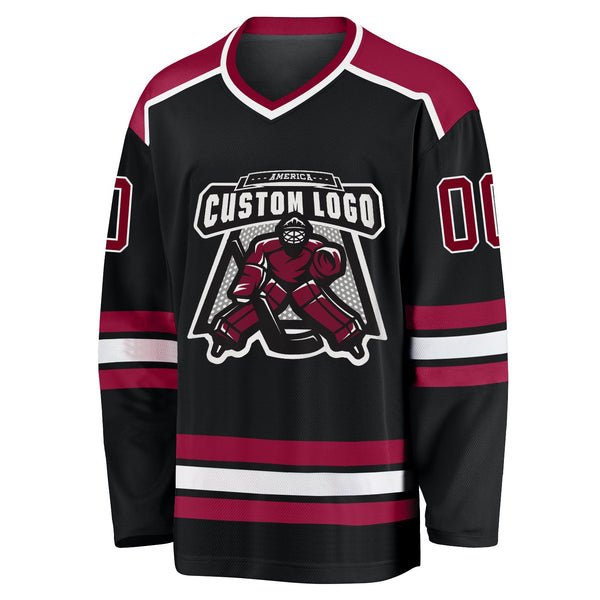 Custom Hockey Jersey - Black Maroon-White