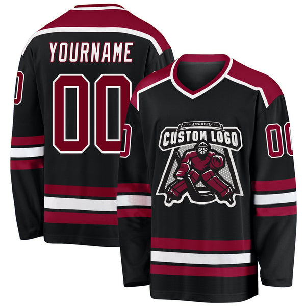 Custom Hockey Jersey - Black Maroon-White