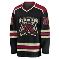 Custom Hockey Jersey - Black Crimson-Cream