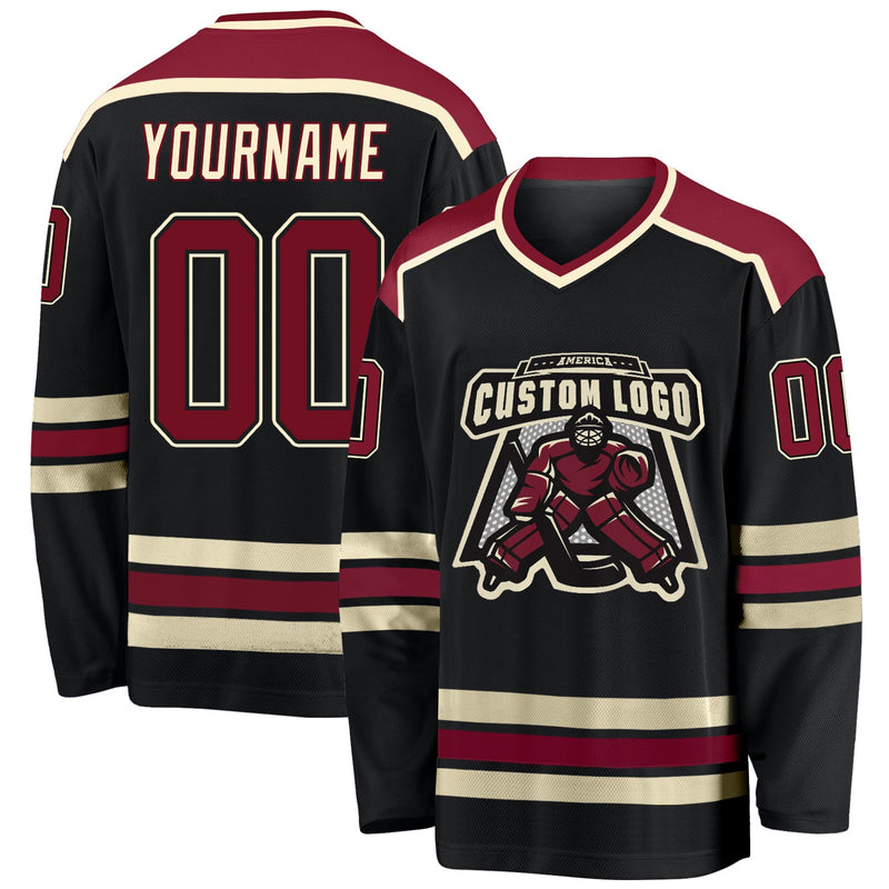 Custom Hockey Jersey - Black Crimson-Cream