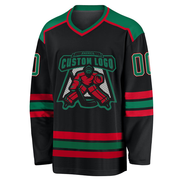 Custom Hockey Jersey - Black Kelly Green White-Red
