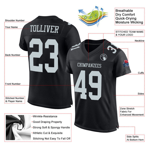 Custom Football Jersey - Black Silver Mesh Authentic