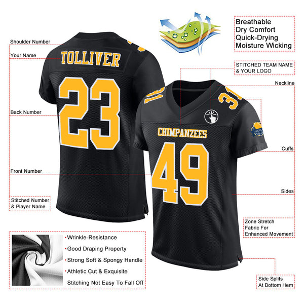 Custom Football Jersey - Black Gold-White Mesh Authentic