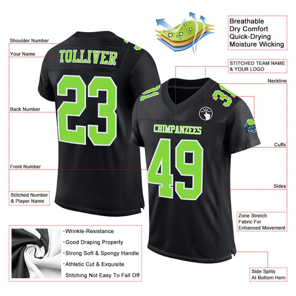 Custom Football Jersey - Black Neon Green-White Mesh Authentic