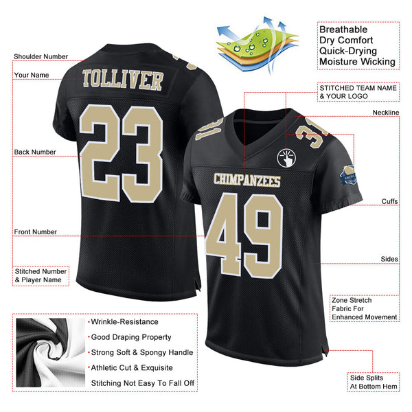 Custom Football Jersey - Black Vegas Gold-White Mesh Authentic
