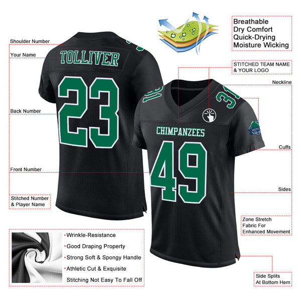 Custom Football Jersey - Black Kelly Green-White Mesh Authentic