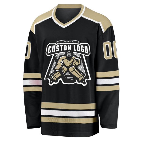 Custom Hockey Jersey - Black Vegas Gold-White