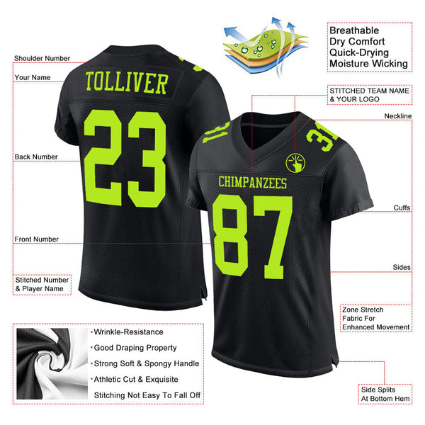 Custom Football Jersey - Black Neon Green Mesh Authentic