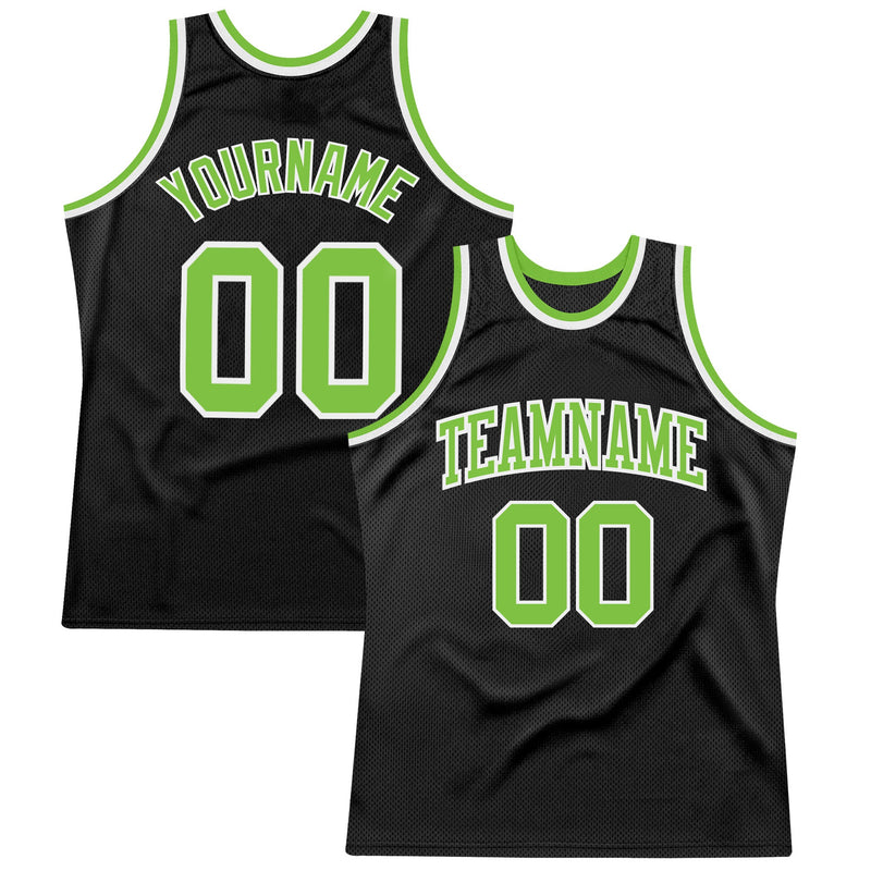 Custom Basketball Jersey - Black Neon Green-White Authentic Throwback