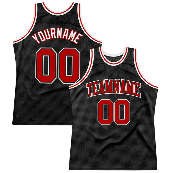 Custom Basketball Jersey - Black Red-White Authentic Throwback