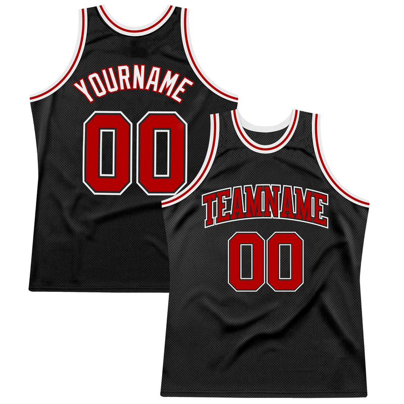 Custom Basketball Jersey - Black Red-White Authentic Throwback