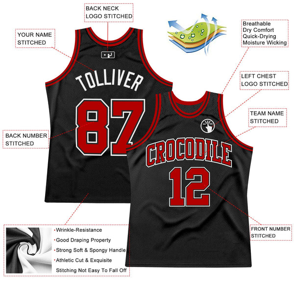 Custom Basketball Jersey - Black Red-White Authentic Throwback