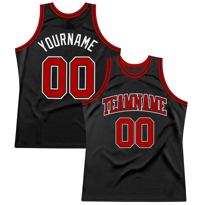 Custom Basketball Jersey - Black Red-White Authentic Throwback