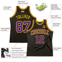 Custom Basketball Jersey - Black Gold Pinstripe Purple-Gold Authentic
