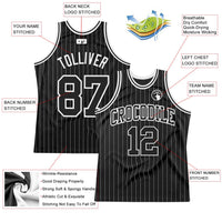 Custom Basketball Jersey - Black White Pinstripe Black-White Authentic