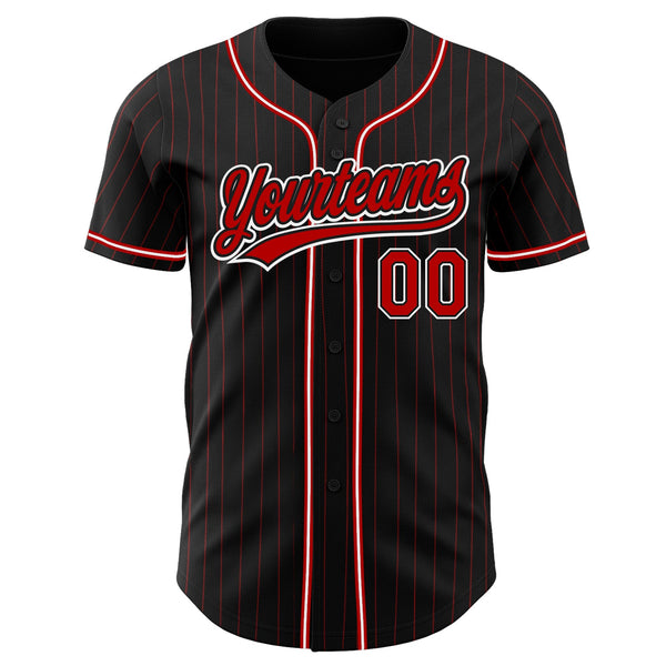 Custom Baseball Jersey - Black Red Pinstripe Red-White Authentic
