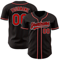 Custom Baseball Jersey - Black Red Pinstripe Red-White Authentic