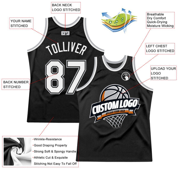 Custom Basketball Jersey - Black White-Gray Authentic Throwback