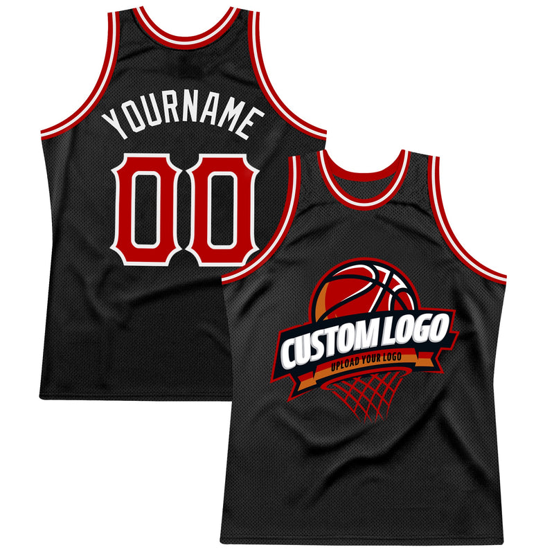 Custom Basketball Jersey - Black Red-White Authentic Throwback