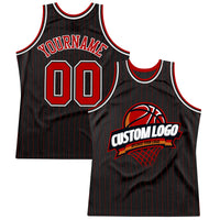 Custom Basketball Jersey - Black Red Pinstripe White Authentic