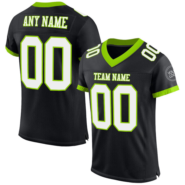 Custom Football Jersey - Black White-Neon Green Mesh Authentic