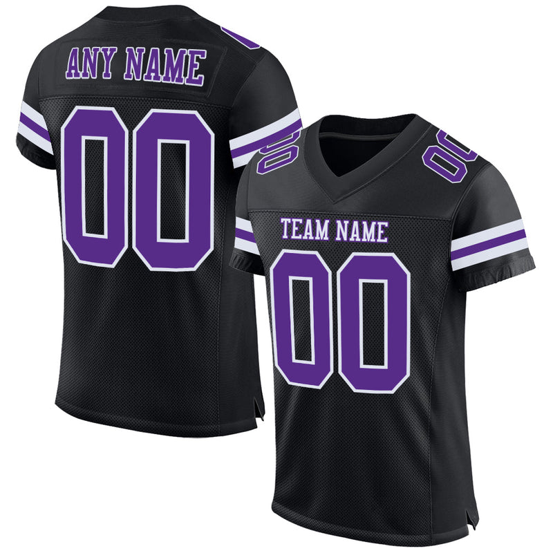 Custom Football Jersey - Black Purple-White Mesh Authentic