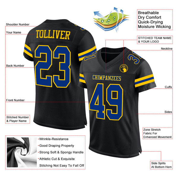 Custom Football Jersey - Black Royal-Yellow Mesh Authentic
