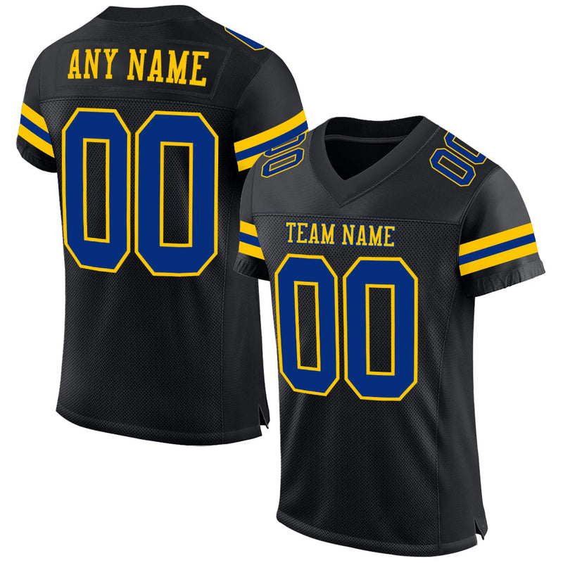 Custom Football Jersey - Black Royal-Yellow Mesh Authentic