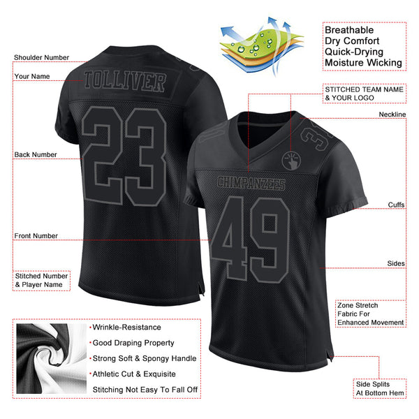 Custom Football Jersey - Black Steel Gray Mesh Authentic