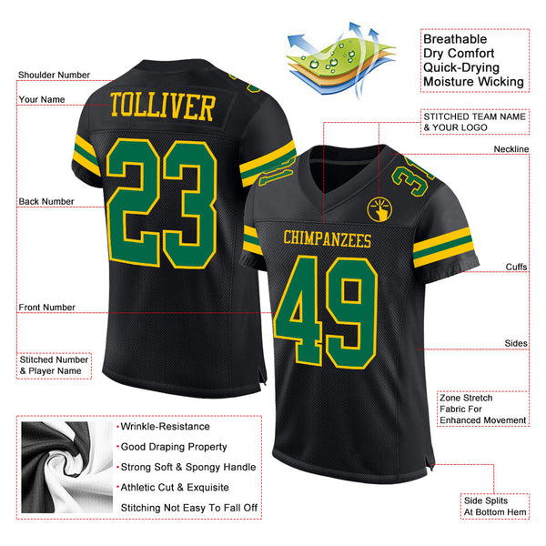 Custom Football Jersey - Black Kelly Green-Yellow Mesh Authentic
