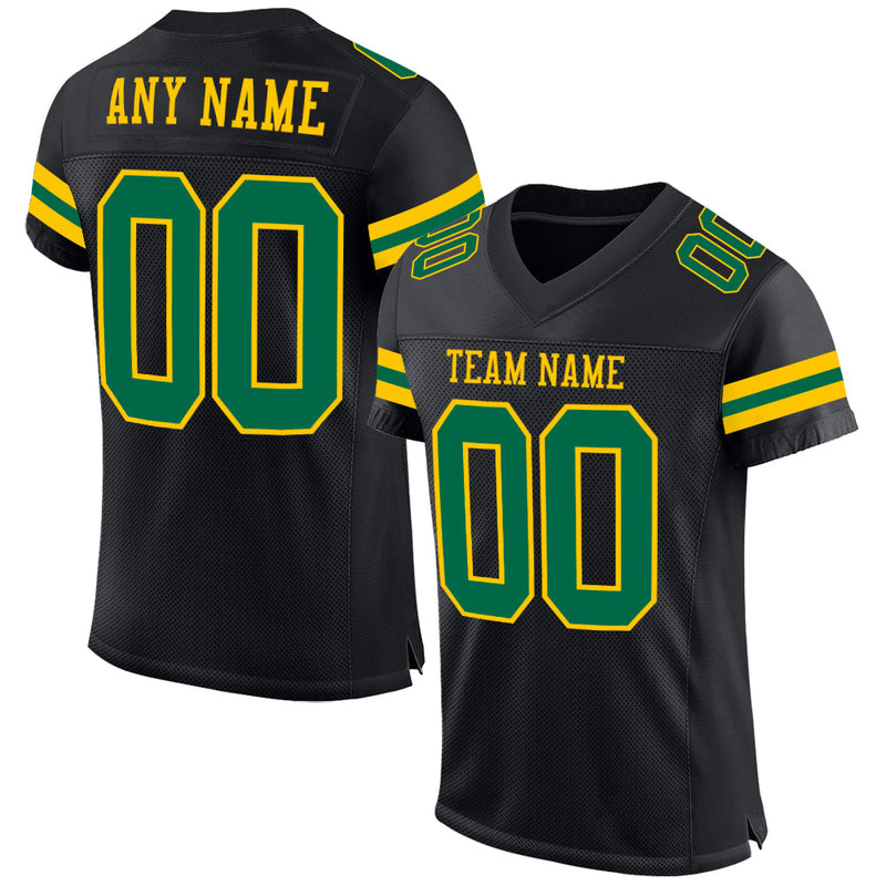 Custom Football Jersey - Black Kelly Green-Yellow Mesh Authentic