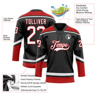 Custom Hockey Jersey - Black White-Red Lace Neck