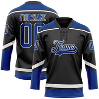 Custom Hockey Jersey - Black Royal-White Lace Neck