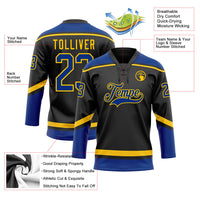 Custom Hockey Jersey - Black Royal-Yellow Lace Neck