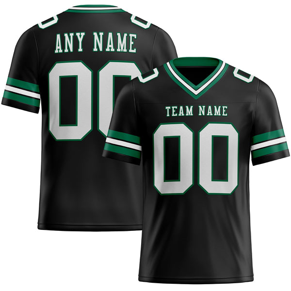 Custom Football Jersey - Black White-Kelly Green Authentic
