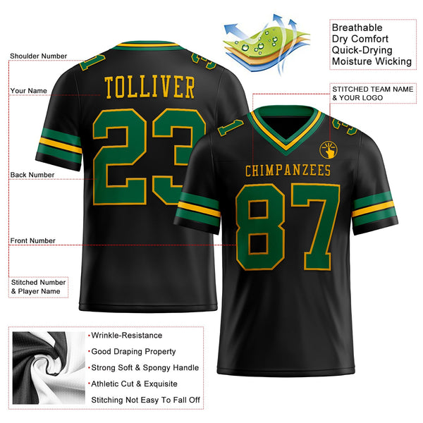 Custom Football Jersey - Black Kelly Green-Gold Authentic