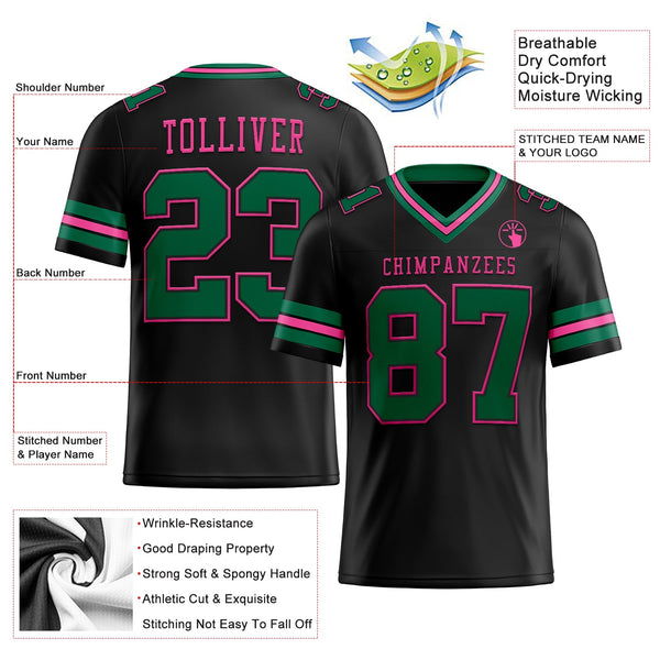 Custom Football Jersey - Black Kelly Green-Pink Authentic