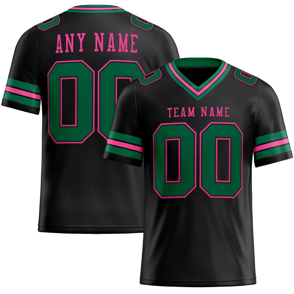 Custom Football Jersey - Black Kelly Green-Pink Authentic