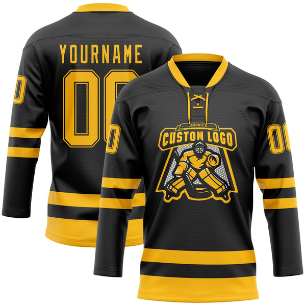 Custom Hockey Jersey - Black Gold Lace Neck