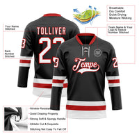 Custom Hockey Jersey - Black White-Red Lace Neck